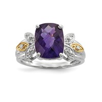 Sterling Silver & 14K Amethyst and Diamond Ring view 1