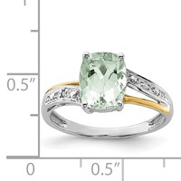 Brilliant Gemstones Sterling Silver Ring with 14K Accent Rhodium-plated Green Quartz and Diamond view 3