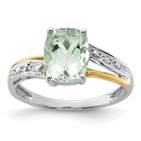 Brilliant Gemstones Sterling Silver Ring with 14K Accent Rhodium-plated Green Quartz and Diamond view 1