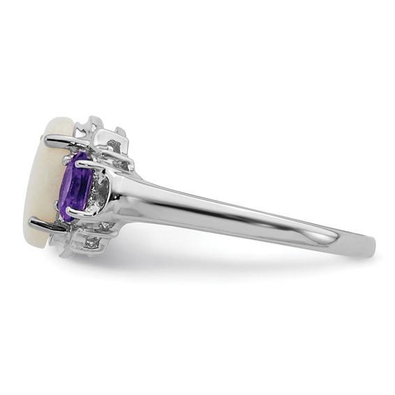 Brilliant Gemstones Sterling Silver with 14K Accent Rhodium-plated Opal and Amethyst Ring