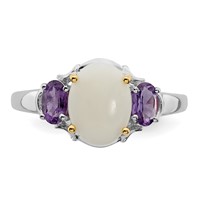 Brilliant Gemstones Sterling Silver Ring with 14K Accent Rhodium-plated Opal and Amethyst view 4