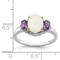 Brilliant Gemstones Sterling Silver Ring with 14K Accent Rhodium-plated Opal and Amethyst view 5