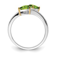Brilliant Gemstones Sterling Silver with 14K Accent Rhodium-plated Peridot and Diamond Ring view 2