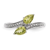 Brilliant Gemstones Sterling Silver with 14K Accent Rhodium-plated Peridot and Diamond Ring view 4