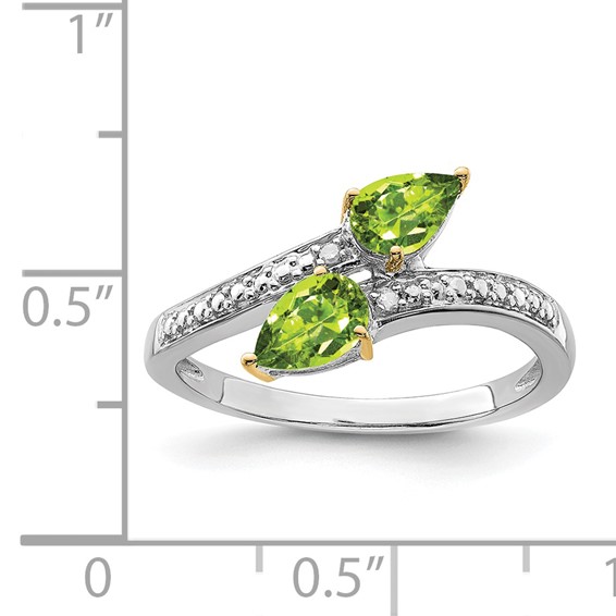 Brilliant Gemstones Sterling Silver with 14K Accent Rhodium-plated Peridot and Diamond Ring