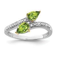 Brilliant Gemstones Sterling Silver with 14K Accent Rhodium-plated Peridot and Diamond Ring view 1