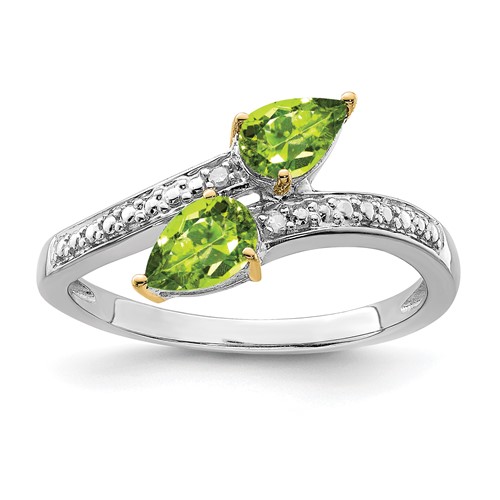 Brilliant Gemstones Sterling Silver Ring with 14K Accent Rhodium-plated Peridot and Diamond