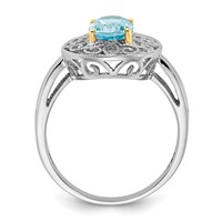 Sterling Silver & 14K Accent Sky Blue Topaz & Diamond Oval Ring view 2