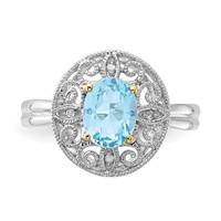 Sterling Silver & 14K Accent Sky Blue Topaz & Diamond Oval Ring view 4