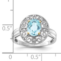 Sterling Silver & 14K Accent Sky Blue Topaz & Diamond Oval Ring view 5