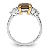 Brilliant Gemstones Sterling Silver Ring with 14K Accent Rhodium-plated Smoky Quartz and White Topaz view 2