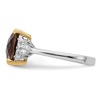 Brilliant Gemstones Sterling Silver Ring with 14K Accent Rhodium-plated Smoky Quartz and White Topaz view 3
