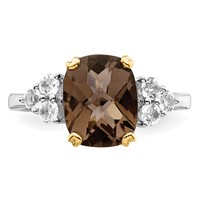 Brilliant Gemstones Sterling Silver Ring with 14K Accent Rhodium-plated Smoky Quartz and White Topaz view 4