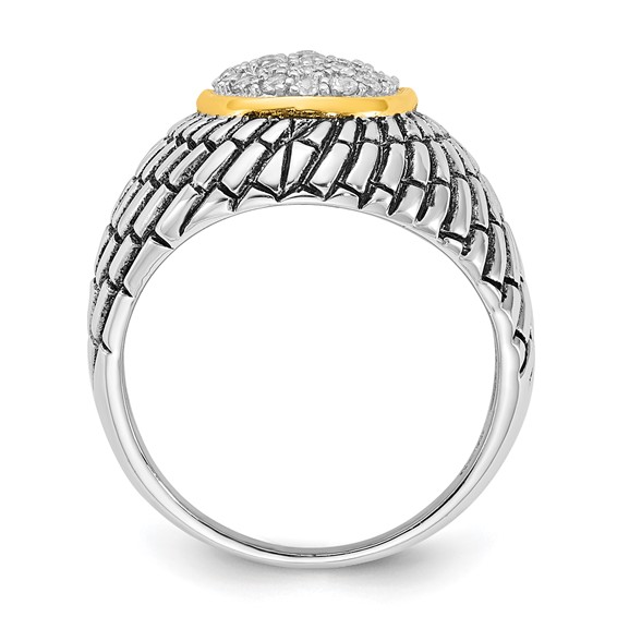 Sterling Silver Gold-tone Vermeil Polished & Antiqued Oval CZ Ring