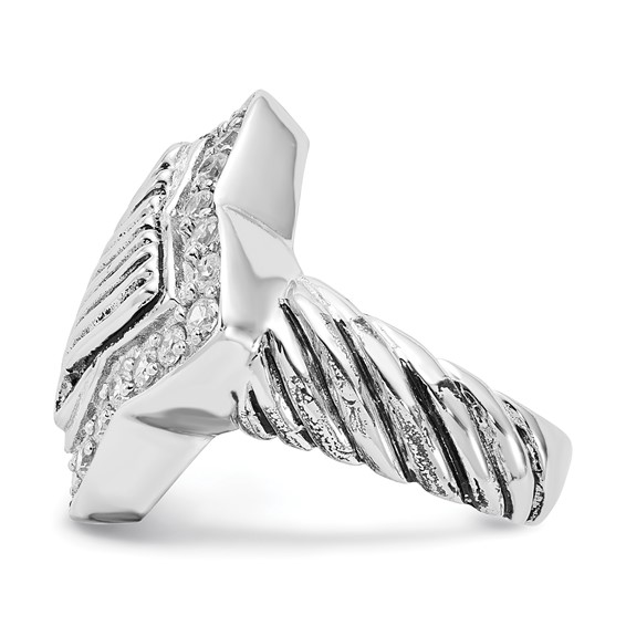 Sterling Silver Polished & Antiqued CZ Ring