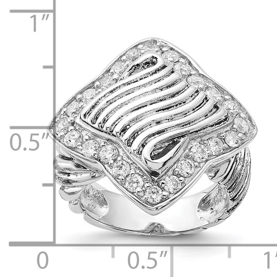 Sterling Silver Polished & Antiqued CZ Ring