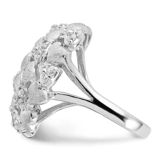 Sterling Silver Satin & CZ Hearts Ring