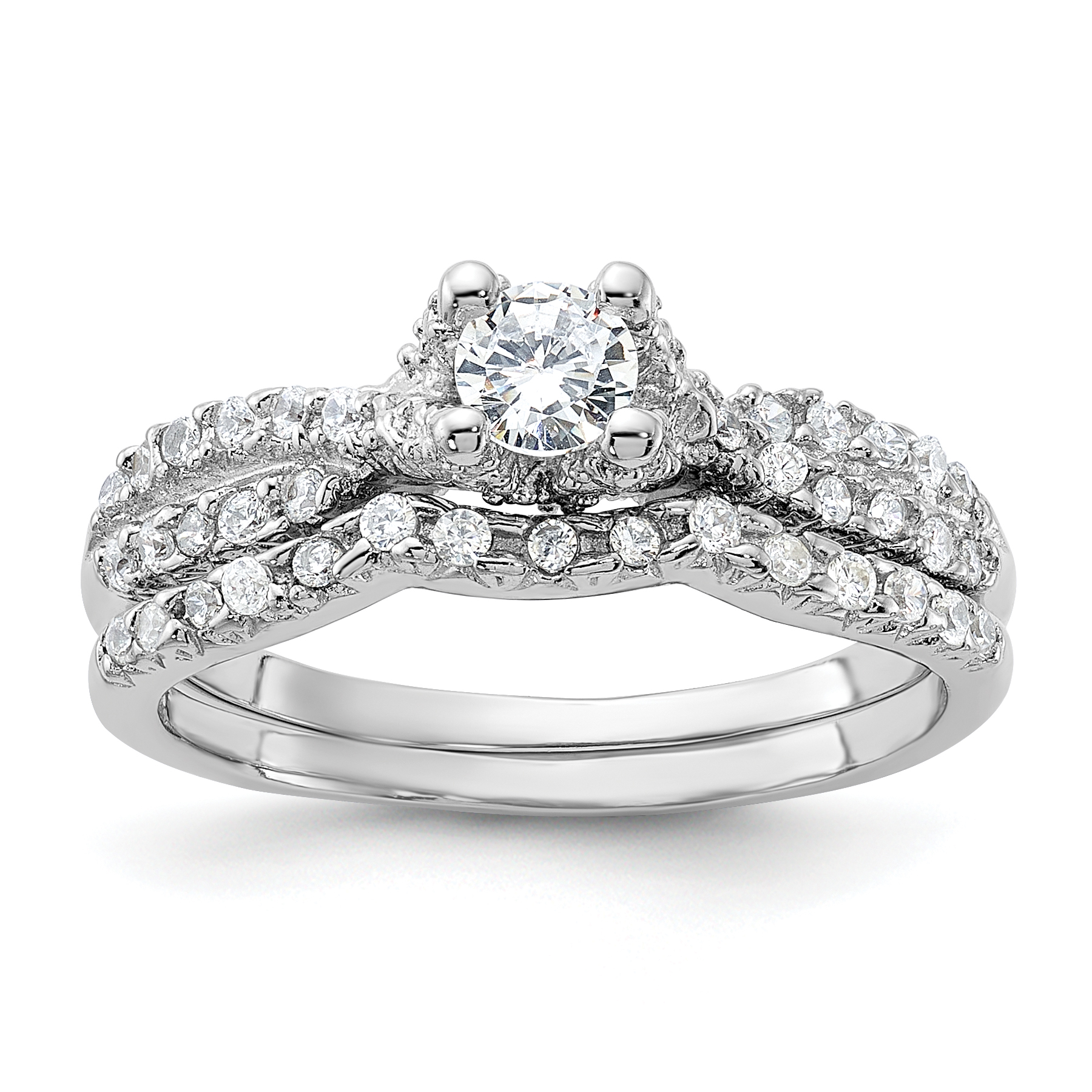 Sterling Silver Rhodium-plated 2-Piece CZ Wedding Set Ring (QR2709-6)