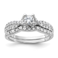 Sterling Silver Rhodium-plated 2-Piece CZ Wedding Set Ring view 1