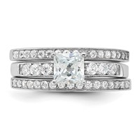 Sterling Silver Rhodium-plated CZ 3 Piece Wedding Set Ring view 5
