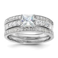 Sterling Silver Rhodium-plated CZ 3 Piece Wedding Set Ring view 1