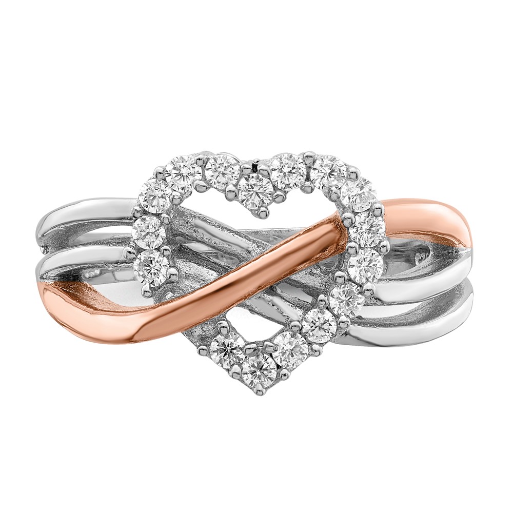 Sterling Silver and Vermeil Polished CZ Heart Ring (QR2721-8)