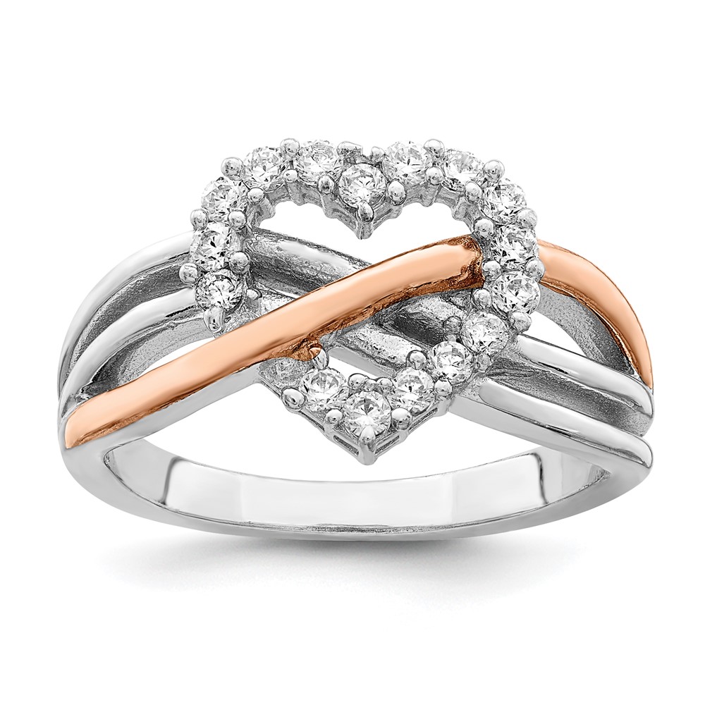 Sterling Silver and Vermeil Polished CZ Heart Ring (QR2721-8)