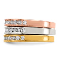 Sterling Silver Vermeil Polished Trio CZ Rings view 4