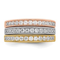 Sterling Silver Vermeil Polished Trio CZ Rings view 5