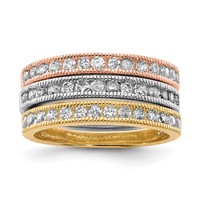 Sterling Silver Vermeil Polished Trio CZ Rings view 1