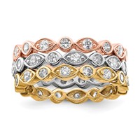 Sterling Silver Vermeil Trio CZ Rings view 1