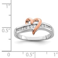 Sterling Silver Rhodium-plated Vermeil Polished Heart CZ Ring view 4
