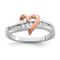 Sterling Silver Rhodium-plated Vermeil Polished Heart CZ Ring view 1