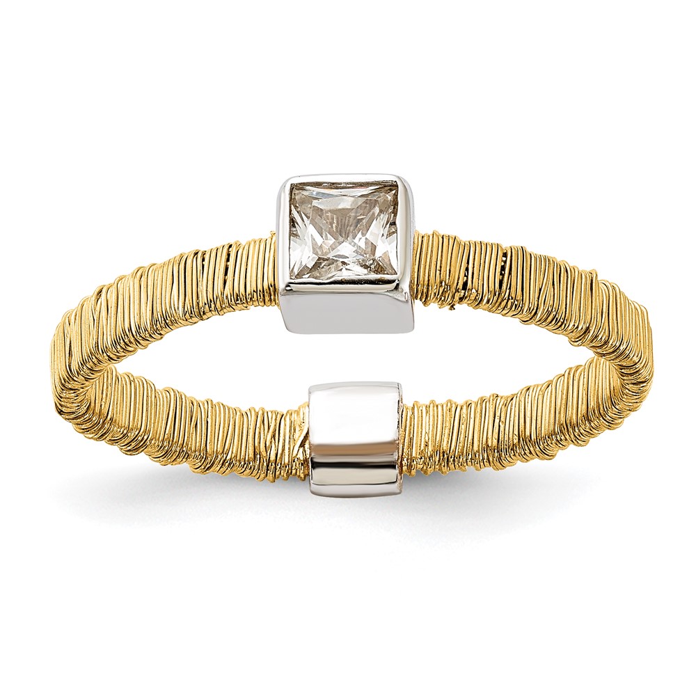 Sterling Silver Ring with Gold-tone Vermeil Wire Wrapped CZ