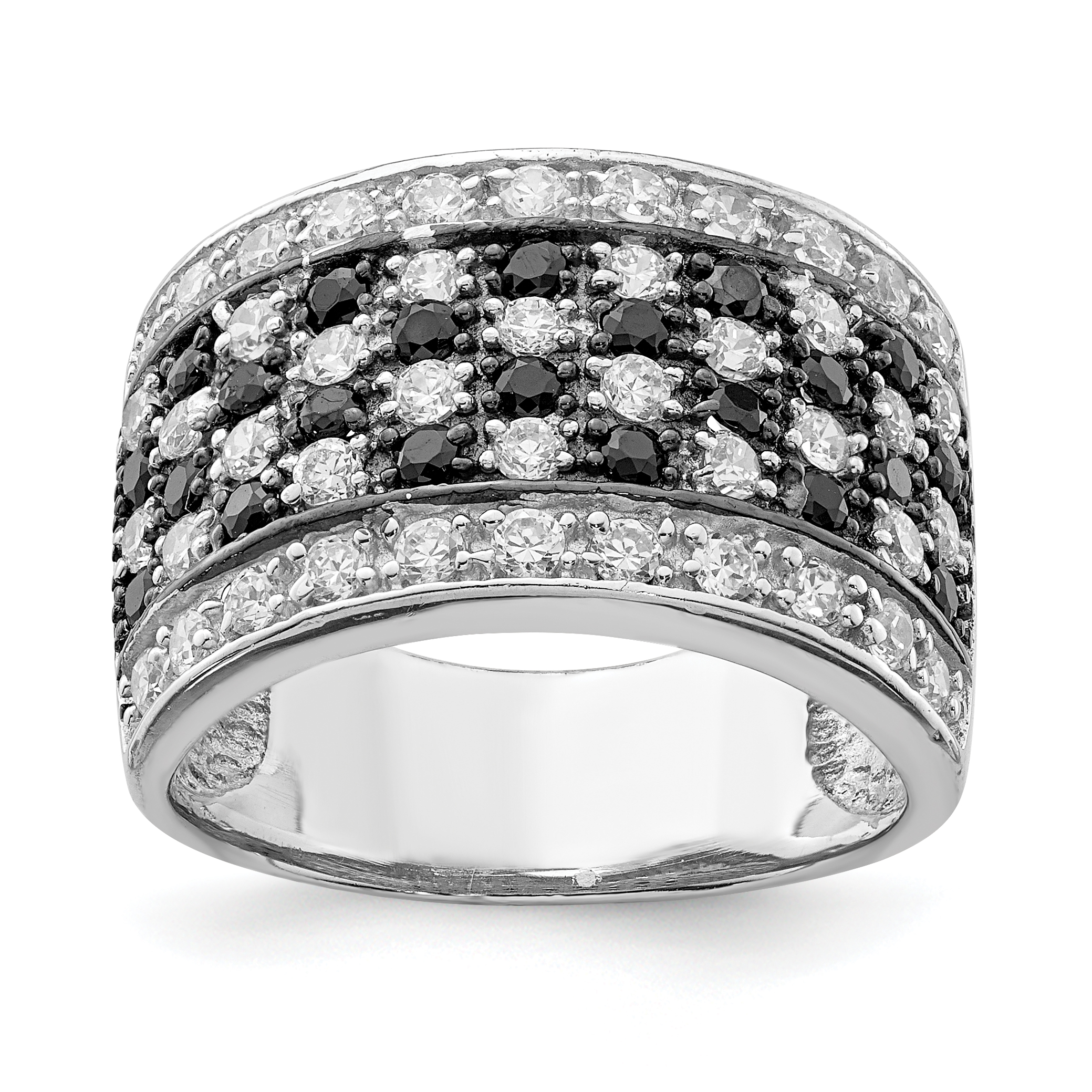 Sterling Silver Rhodium Black & White CZ Checkerboard Ring (QR2742-6)