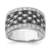 Sterling Silver Rhodium Black & White CZ Checkerboard Ring view 1