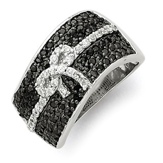 Sterling Silver Rhodium Black and White CZ Bow Ring