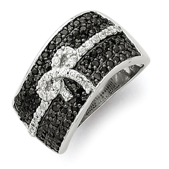 Sterling Silver Rhodium Black and White CZ Bow Ring