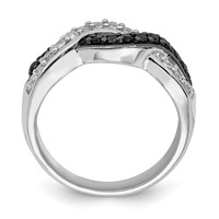 Sterling Silver Rhodium Black and Clear CZ Wavy Ring view 2