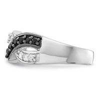 Sterling Silver Rhodium Black and Clear CZ Wavy Ring view 4