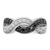 Sterling Silver Rhodium Black and Clear CZ Wavy Ring view 5