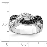Sterling Silver Rhodium Black and Clear CZ Wavy Ring view 3