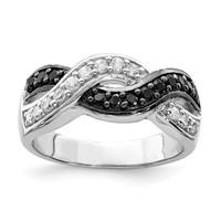 Sterling Silver Rhodium Black and Clear CZ Wavy Ring view 1