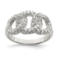 Sterling Silver Polished Three Interlocking CZ Circles Ring view 1