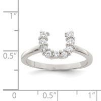 Sterling Silver Rhodium-plated Polished U Shaped Clear CZ Ring view 3