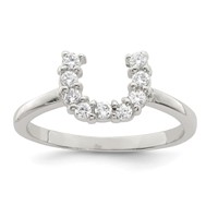 Sterling Silver Rhodium-plated Polished U Shaped Clear CZ Ring view 1