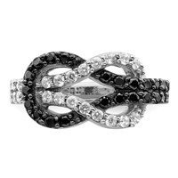 Sterling Silver Rhodium Black and Clear CZ Love Knot Ring view 5
