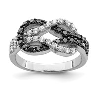 Sterling Silver Rhodium Black and Clear CZ Love Knot Ring view 1