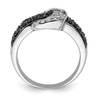 Sterling Silver Rhodium Black and Clear CZ Buckle Ring view 2
