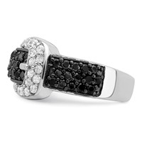 Sterling Silver Rhodium Black and Clear CZ Buckle Ring view 3